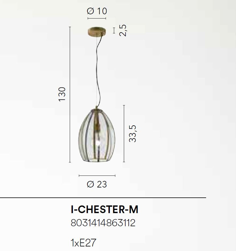 Sospensione in vetro trasparente finiture metallo ottone varie dimensioni 1XE27 non incl. CHESTER Sospensione in vetro trasparente finiture metallo ottone varie dimensioni 1XE27 non incl. CHESTER